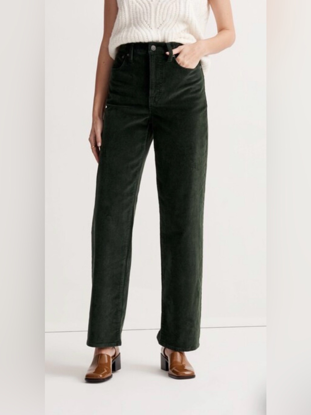 Madewell Perfect Vintage Wide Leg Corduroy Dark Green size 26 #1237